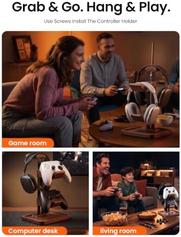Walnut Headphone and Controller Stand, 2-in-1 Holder with Storage - Image 6