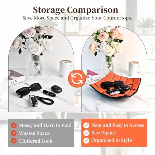 Valet Tray PU Leather Key Holder Bowl for Women and Men Entryway Table Nightstand Desk Tray for Wallet, Keys Men's Gift - Orange & Black, 9.8" L x 9.8" W x 2" H - Image 5