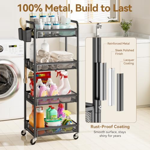 Yasonic 4 Tier Rolling Cart – Rolling Storage Cart with Wheels - Image 3