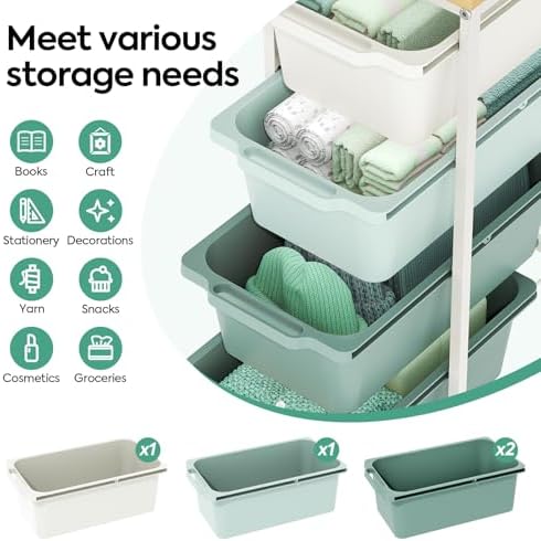 Slim Rolling Cart with 4 Drawers, Metal Utility Storage Cart - Image 3