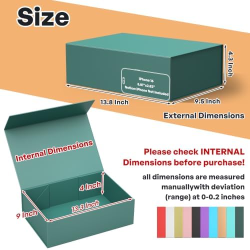 RYDDOY 5 Pack Green Gift Box, 13.8x9.5x4.3'' Large Gift Boxes with Lids - Image 2