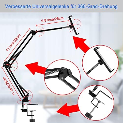 Tablet Stand Adjustable,Foldable Arm Stand for Bed,Aluminum Universal Flexible Tablet Holder with 360 Degree Rotation Compatible with iPad/iPhoneX/iPad Pro/N-Switch,or Other 4.5~12.9 Inches Devices - Image 3