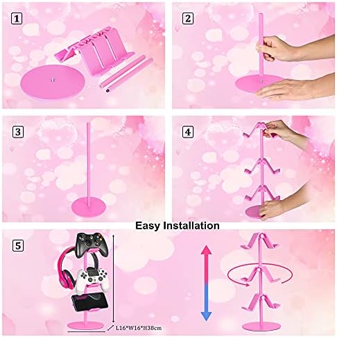Controller Holder Pink,Headphone Stand,3 Tier Multi Adjustable Game Controller Headset Hanger for All Universal Gaming PC Accessories, Xbox PS4 PS5 Nintendo Switch(Cute Pink) - Image 4