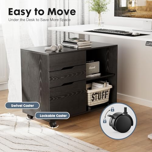 DUMOS 3 Drawer Rolling File Cabinet, Wood Printer Stand with Storage - Image 6