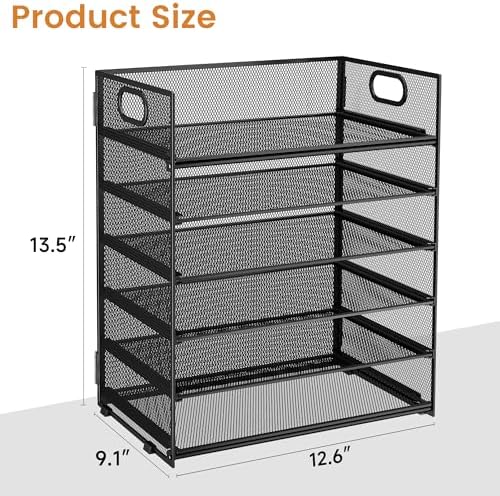 6 Tier Paper Organizer with Handle,Construction Teacher Desk Decor,Black - Image 6