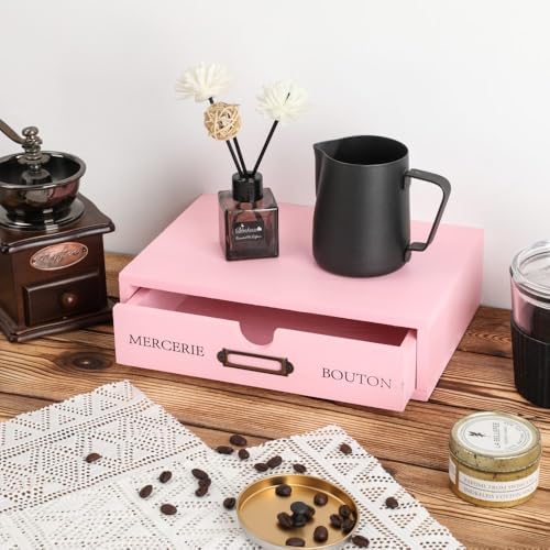 Wooden Drawers Pink Wood Desktop Organizer with Drawers - Image 2