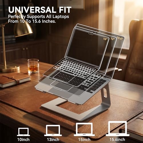 SOUNDANCE Laptop Stand, Aluminum Ergonomic Desk Riser, 10-15.6", Silver - Image 5