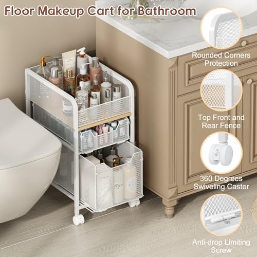 Rolling Makeup Cart Organizer with 2 Drawers, Under Desk Storage - Image 5