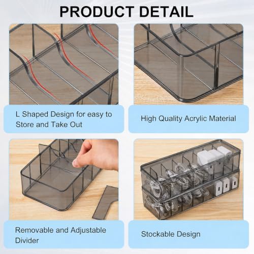 Tatuo Cord Organizer Box with Lid, Gray, 6 Pack - Image 3
