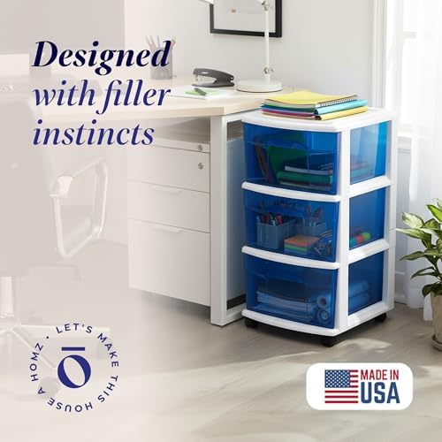 HOMZ Drawer Tower, 3-Tier Storage Cart with Removable Wheels, White Frame - Image 3