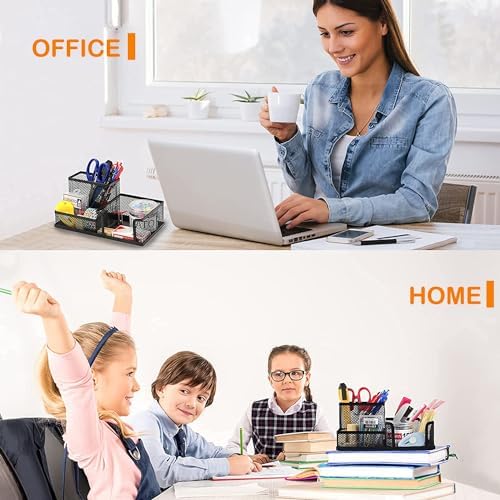 Pen Holder for Desk, Desk Organizers Set-3 Compartments Mesh Pencil Holder with Pencil Pen Cup and Paper Clip holder, Desk Accessories for Marker Craft, Ideal Office School Supplies(3 pack, Black) - Image 5