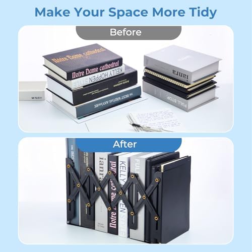 M&G Adjustable Bookends Book Ends for Shelves, Metal Bookend for Heavy Books, Desk Magazine File Organizer Holder Extends up to 20in, Book Stopper for Home, Office, Classroom (Black) - Image 6