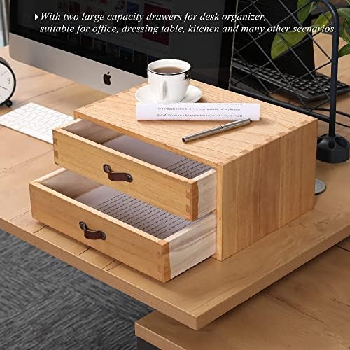Wooden Desk Organizer with 2 Drawers - Desktop Storage Drawers for Office Supplies File Paper Storage - Wood Chest/Small Cabinets for Jewelry Dresser Kitchen Counter (FAX2C-LT） - Image 4