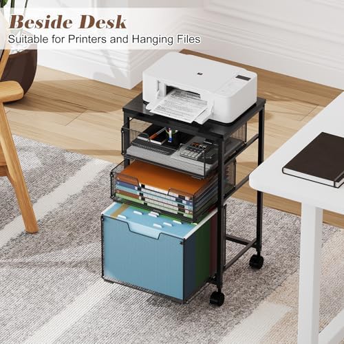 Rolling File Cart with 3 Drawers, Filing Cabinet, Hanging Folder Holder Organizer with Wheels, Under Desk Storage Utility Cart, File Cabinet Printer Stand for Home Office, Black - Image 7