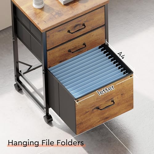Maihail 3 Drawer File Cabinet on Wheels Fits A4 Size for Home Office - Image 7