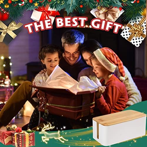 Cable Management Box Organizer, Set of 2 Bamboo Lid Large Storage Wire Holder to Conceal Hide Surge Protector, Power Strips Cord on Desk Floor, with 5 Cables Tape for Home Office Computer TV USB Hub - Image 6
