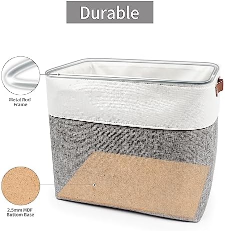 Large Fabric Storage Baskets | 50L Storage Bins, Decorative Linen Closet Baskets with Handles for Organizing, Shelf, Toys, Clothes, Home, Office, Nursery, 17x12x15Inches (Grey&White) - Image 5
