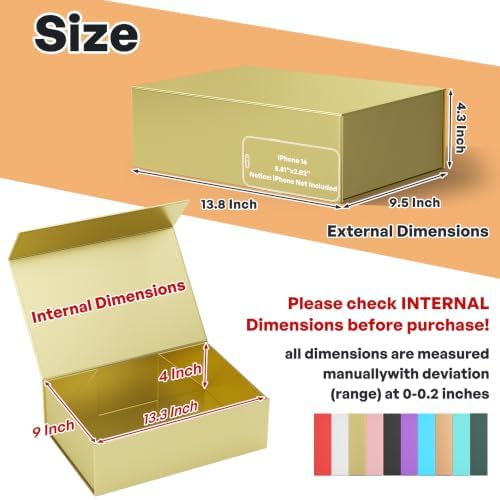 RYDDOY Gold Gift Box, 13.8x9.5x4.3'' Large Gift Boxes with Lids - Image 2