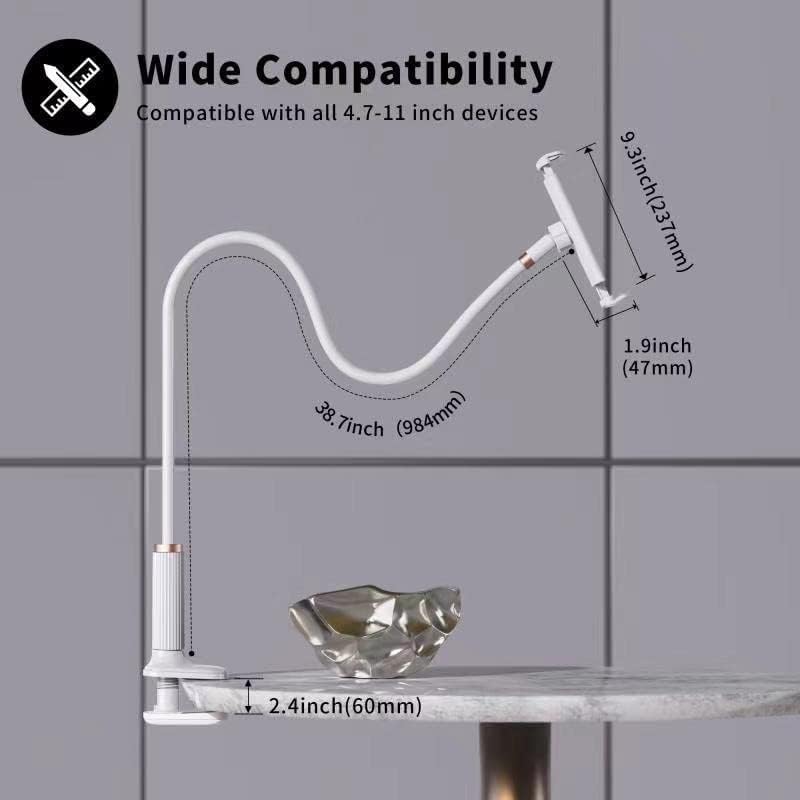 Niumowa Gooseneck Phone Holder for Bed, 98cm Flexible Long Arm Stand, White - Image 2