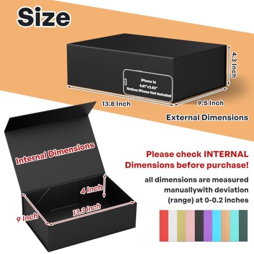 RYDDOY Black Gift Box, 13.8x9.5x4.3'' Large Gift Boxes with Lids - Image 2