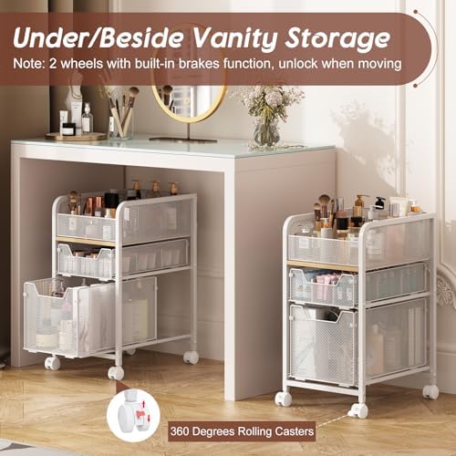Rolling Makeup Cart Organizer with 2 Drawers, Under Desk Storage - Image 3