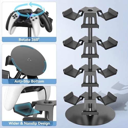 Headset Stand 4 Tiers for Desk, Rotatable Gaming Controller Stand for PS5/PS4/Xbox/Switch2/PS Portal/Phone, Universal PC Gamer Gift Accessory Controller/Headphone Holder for 12 Packs Controller - Image 3