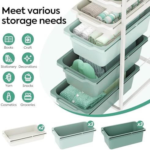 Slim Rolling Cart with 5 Drawers, Metal Utility Storage Cart - Image 3