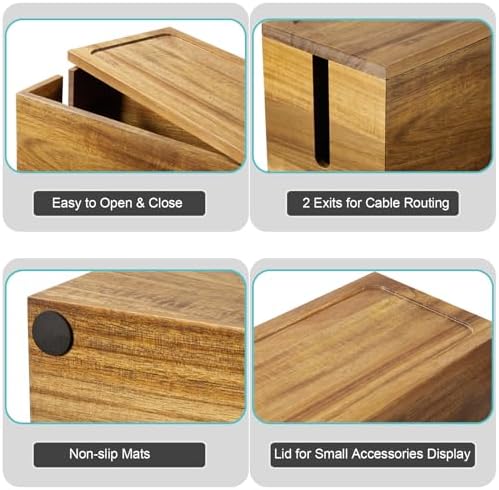 Bivvclaz Cable Management Box Medium, Acacia Wooden Cord Organizer Box for Desk, Floor, Office to Hide Extension Cords Power Stripes Surge Protectors Chargers Wires - Image 3