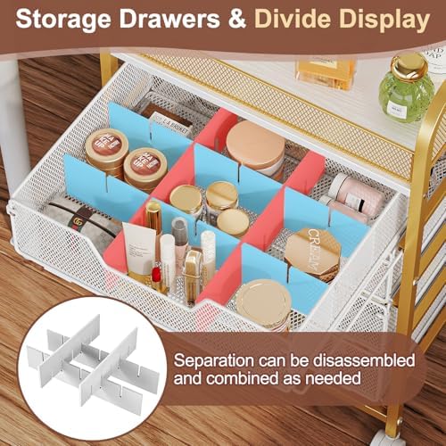 Makeup Cart Organizer with 4 Drawers, Large Floor Skincare Organizers, Vanity Storage Organizer Cosmetics Display Cases for Skin Care Perfume Nail Polish, Gold - Image 2