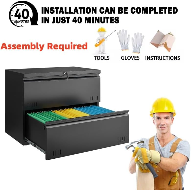 2 Drawer File Cabinet, File Cabinets for Home Office, Printer Stand, File Cabinet with Lock, Lateral Filing Cabinet for A4/Letter/Legal Size File Folders, Assembly Required(Black) - Image 6