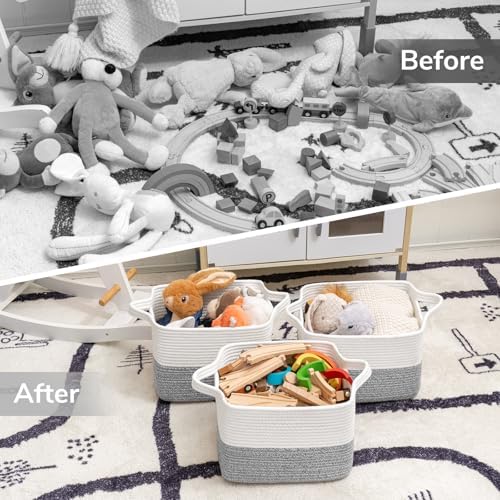 Goodpick Woven Storage Basket for Shelves, 13" x 10" x 9", Gray & White - Image 7