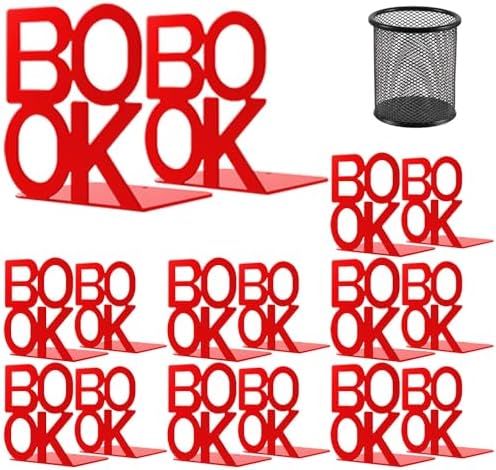 Book Ends Red 8 Pair Metal BookEnds for Bookrack Desk,Books by shikaman