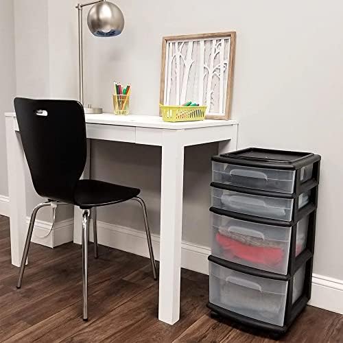 HOMZ Drawer Tower, 4-Tier Cart w/Removable Wheels, Black Frame, 2-Pack - Image 2