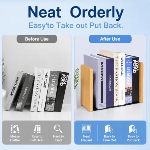 Wood Bookends 2 Pack | Heavy Duty | Organizer for Books, CD, Files Home Office School - Image 4