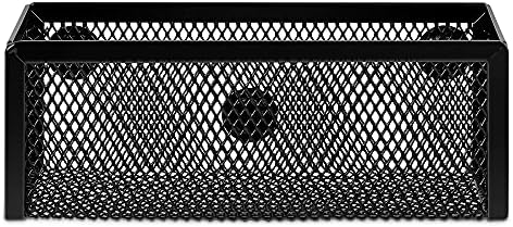 Amazon Basics Magnetic Storage Baskets, Mesh Organizers for Office Supplies and Workspace, 6" x 2.5" x 2.2", Black, 3-Pack - Image 2