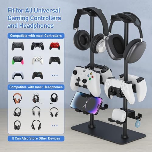 MANMUVIMO Headset Stand Controller Holder for 2 Headset and 8 Controller, Headphone Stand Gaming Controller Holder for PS5 Xbox Airpods Beats Bose, Gaming Room Accessories, Gamer Gifts for Men - Image 2