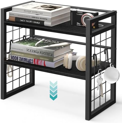 Desk Shelf Organizer, 2 Tier Wooden Desktop Bookshelf, Black by ELITEROO
