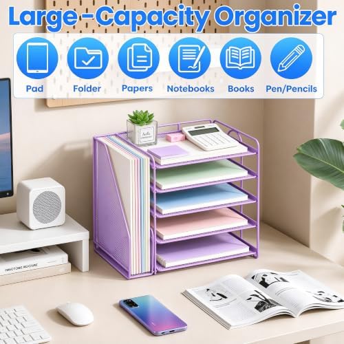Desk Organizer, 5-Tier Paper Organizer Letter Tray, Purple - Image 5