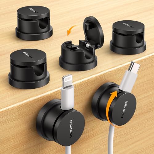 Silkland 6 Pack Snap-Lock Cable Clips, Rotatable Cord Holder for Nightstand by Silkland
