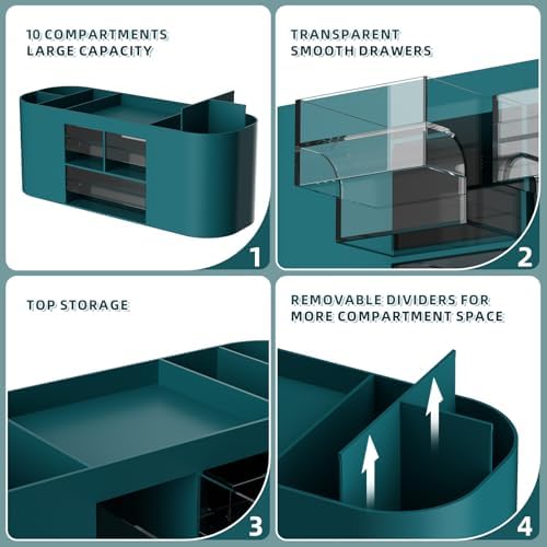 Marbrasse Pen Holder for Desk with 3 Drawers, Multi-Functional Pencil Holder, Desk Organizers and Accessories with 7 Compartments for Home, School, Classroom (Dark Green) - Image 4