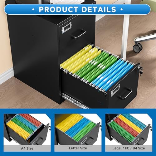 2 Drawer File Cabinet with Lock Vertical Filing Storage Cabinet Office Home Steel Vertical File Cabinets for Letter Size File Cabinet Locked,Assembly Required - Image 4