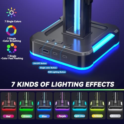 KDD RGB Gaming Headphone and Controller Stand with 2 Type-C and 1 USB Ports - Image 4