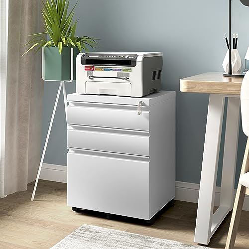 Mobile File Cabinet for Home Office, Lockable 3 Drawer Filing Cabinet with Wheels for A4-Size/Letter-Size/Legal-Size, Fully Assembled Except Casters, White - Image 2
