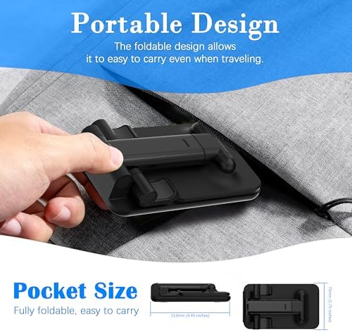 Cell Phone Stand, Adjustable Angle and Height Cell Phone Holder for Desk, Foldable and Portable, Anti-Slip Silicone Pad, Compatible with All Mobile Phones and 4-8 Inch Devices, Black - Image 6