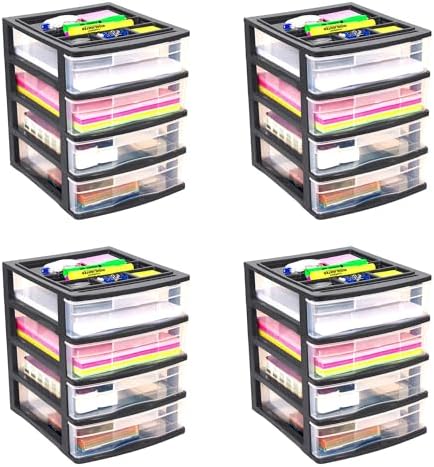 Gracious Living 4-Drawer Desktop/Countertop Organizer, Black/Clear, 4 Pack by GraciousLiving