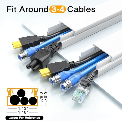 Delamu TV Cord Hider, 472.5in Wire Covers for 3-4 Cords on Wall, Large Cable Hider Cord Covers for Wires, Cable Management Wire Hiders for TV for Wall, L15.7X W1.18x H0.6in, White - Image 3