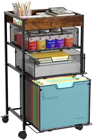 Rolling File Cart with Drawers - 4 Tier Under Desk Storage Craft Rolling Organizer Cart - Office Storage &Organization, Mobile Metal Filing Cabinet for Office and Home Espresso by SwtyMiki-TidyHomeSweetLife