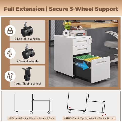 Fully Assembled Home Office Filing Cabinet with Lock - Image 5