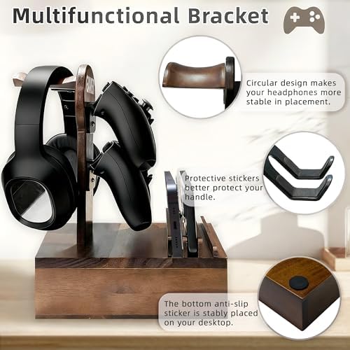 Gamer Controller Holder Headphone Stand with Storage Drawer for Gaming Equipment,Wood Gamer Gifts for Teenage Boy,Headpset Stand Gaming Desk Accessories for Fathers Day Men,Son,Husband - Image 3
