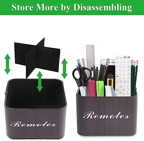 Square Leather Art Supply Organizer,Remote Control Holder with Removable Dividers,360°Rotatable Pencil Holders,4 Compartments Organizer for Office Supplies Storage Box(1-Dark Brown) - Image 6